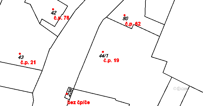 Byškovice 19, Neratovice na parcele st. 44/1 v KÚ Byškovice, Katastrální mapa