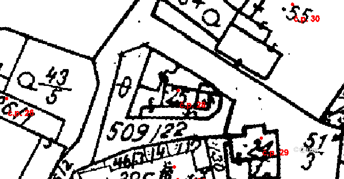 Tursko 28 na parcele st. 25 v KÚ Tursko, Katastrální mapa