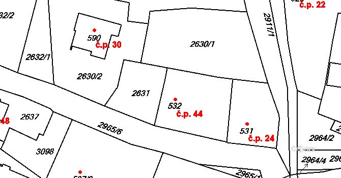 Mlýnec 44, Postřekov na parcele st. 532 v KÚ Postřekov, Katastrální mapa