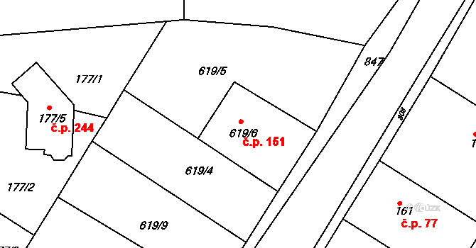 Lhota 151, Plzeň na parcele st. 619/6 v KÚ Lhota u Dobřan, Katastrální mapa