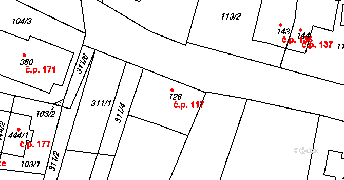 Pňovany 117 na parcele st. 126 v KÚ Pňovany, Katastrální mapa