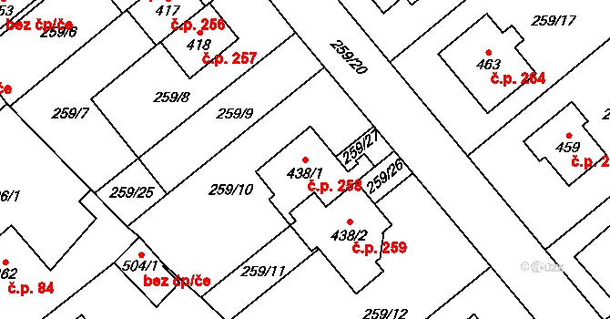 Cheznovice 258 na parcele st. 438/1 v KÚ Cheznovice, Katastrální mapa