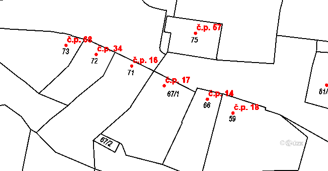 Chrudichromy 17 na parcele st. 67/1 v KÚ Chrudichromy, Katastrální mapa
