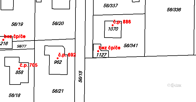 Hovorčovice 77912560 na parcele st. 1127 v KÚ Hovorčovice, Katastrální mapa