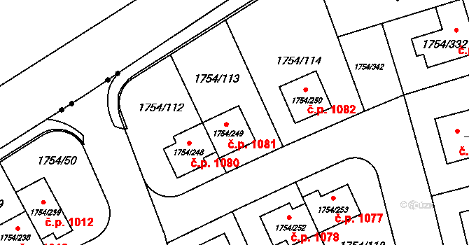 Slivenec 1081, Praha na parcele st. 1754/249 v KÚ Slivenec, Katastrální mapa