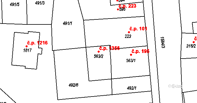 Litovel 1356 na parcele st. 563/2 v KÚ Litovel, Katastrální mapa