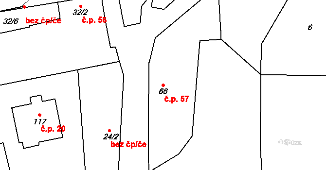 Lašovice 57 na parcele st. 66 v KÚ Lašovice, Katastrální mapa