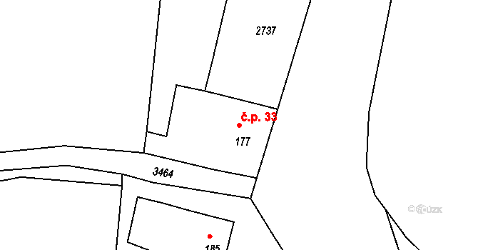 Zvíkov 33 na parcele st. 177 v KÚ Chodeč-Zvíkov, Katastrální mapa