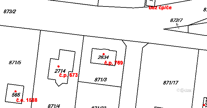 Litice 769, Plzeň na parcele st. 2834 v KÚ Valcha, Katastrální mapa