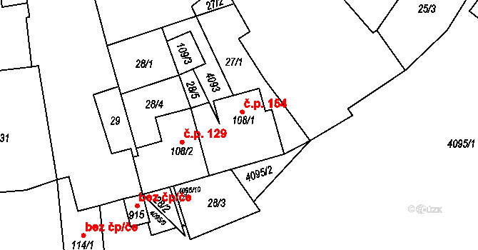 Lenešice 154 na parcele st. 108/1 v KÚ Lenešice, Katastrální mapa