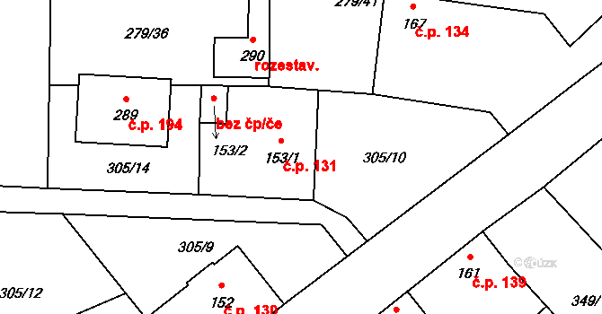 Měcholupy 131 na parcele st. 153/1 v KÚ Měcholupy u Žatce, Katastrální mapa