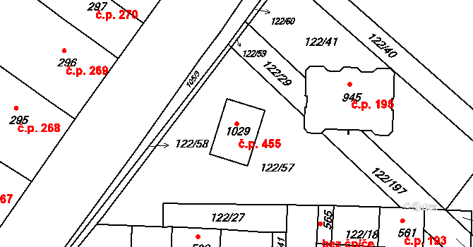 Údlice 455 na parcele st. 1029 v KÚ Údlice, Katastrální mapa