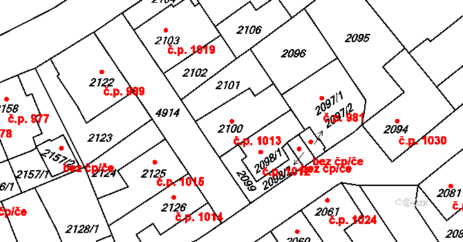 Louny 1013 na parcele st. 2100 v KÚ Louny, Katastrální mapa