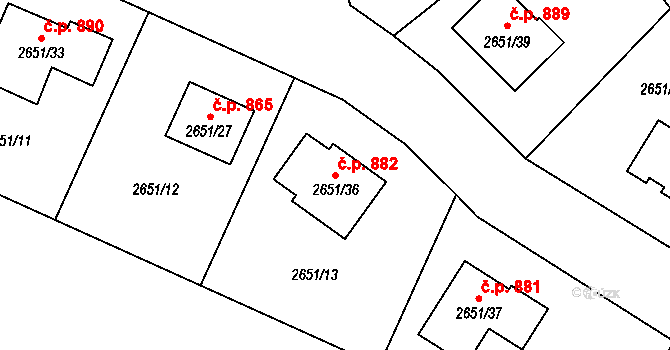 Kobeřice 882 na parcele st. 2651/36 v KÚ Kobeřice ve Slezsku, Katastrální mapa