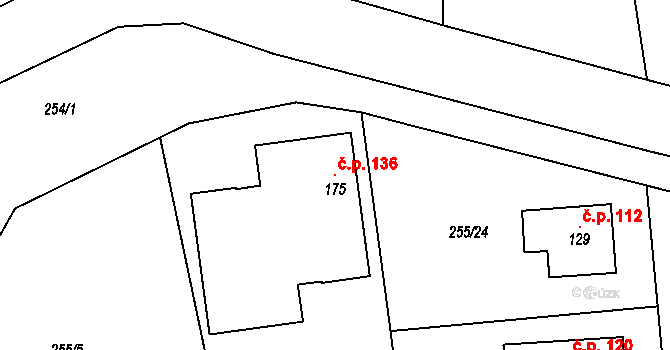 Obora 136 na parcele st. 175 v KÚ Obora u Boskovic, Katastrální mapa