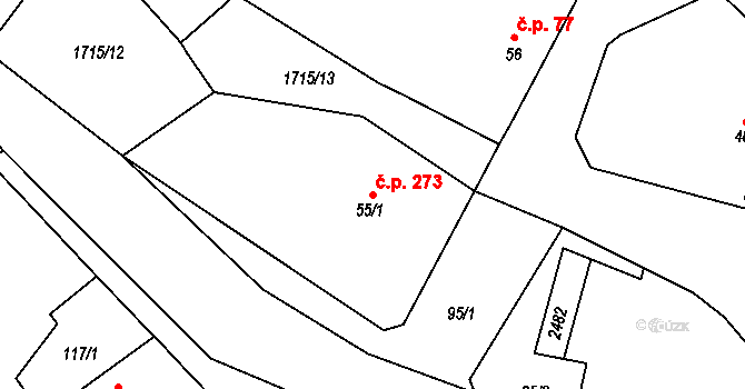 Tymákov 273 na parcele st. 55/1 v KÚ Tymákov, Katastrální mapa