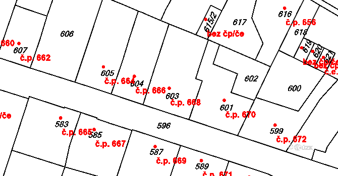 Moravský Krumlov 668 na parcele st. 603 v KÚ Moravský Krumlov, Katastrální mapa