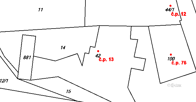 Lazníčky 13 na parcele st. 42 v KÚ Lazníčky, Katastrální mapa
