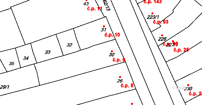 Uhřičice 9 na parcele st. 30 v KÚ Uhřičice, Katastrální mapa
