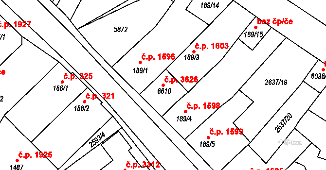 Břeclav 3626 na parcele st. 6610 v KÚ Břeclav, Katastrální mapa