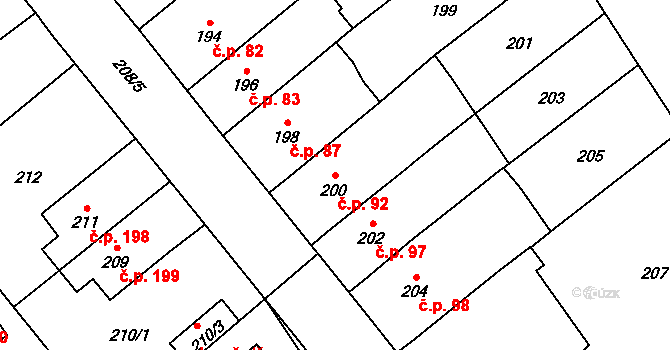Přerov IV-Kozlovice 92, Přerov na parcele st. 200 v KÚ Kozlovice u Přerova, Katastrální mapa