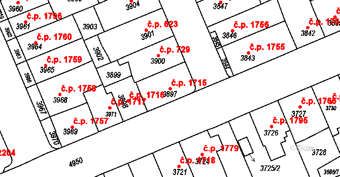 Přerov I-Město 1715, Přerov na parcele st. 3897 v KÚ Přerov, Katastrální mapa
