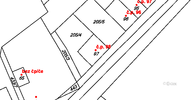 Přerov XI-Vinary 98, Přerov na parcele st. 97 v KÚ Vinary u Přerova, Katastrální mapa