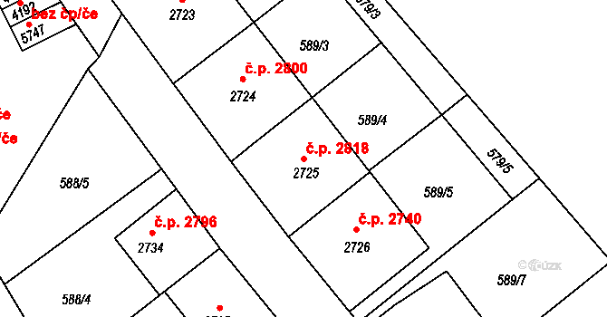 Jablonec nad Nisou 2818 na parcele st. 2725 v KÚ Jablonec nad Nisou, Katastrální mapa