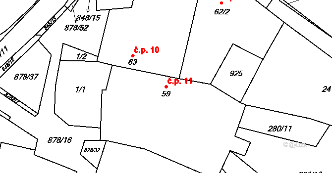 Opatov 11 na parcele st. 59 v KÚ Opatov u Jihlavy, Katastrální mapa