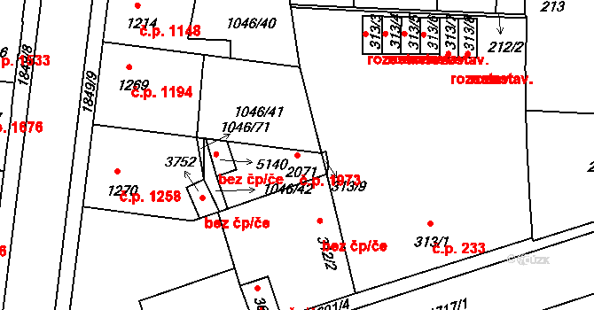 Nymburk 1973 na parcele st. 2071 v KÚ Nymburk, Katastrální mapa