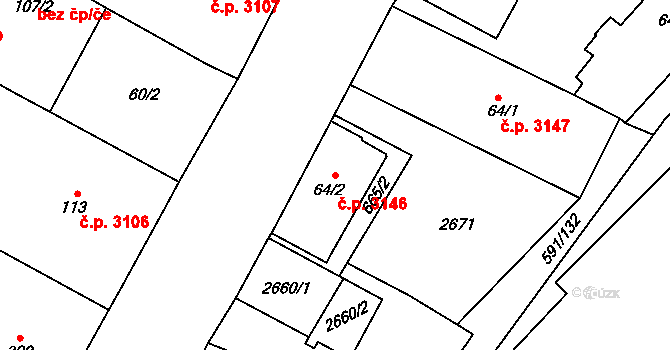 Jihlava 3146 na parcele st. 64/2 v KÚ Bedřichov u Jihlavy, Katastrální mapa