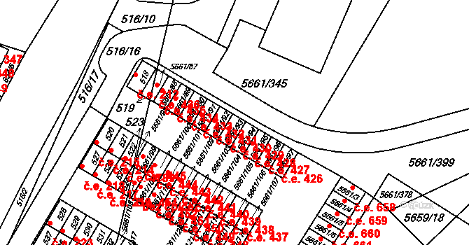Jihlava 431 na parcele st. 5661/92 v KÚ Jihlava, Katastrální mapa