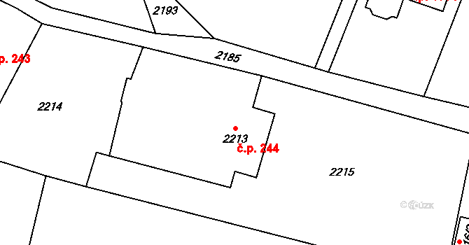 Bystřice 244 na parcele st. 2213 v KÚ Bystřice nad Olší, Katastrální mapa