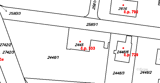 Vratimov 333 na parcele st. 2445 v KÚ Vratimov, Katastrální mapa