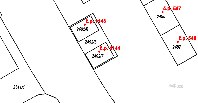 Lyžbice 1144, Třinec na parcele st. 2492/7 v KÚ Lyžbice, Katastrální mapa