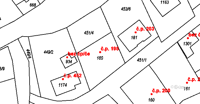 Vrané nad Vltavou 195 na parcele st. 180 v KÚ Vrané nad Vltavou, Katastrální mapa