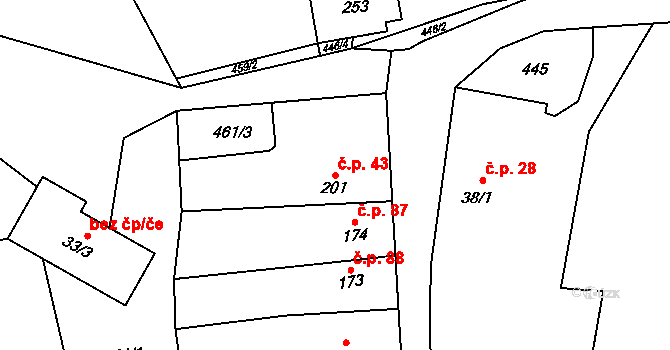 Bohutín 43 na parcele st. 201 v KÚ Bohutín, Katastrální mapa