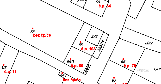 Hospozín 108 na parcele st. 65 v KÚ Hospozín, Katastrální mapa