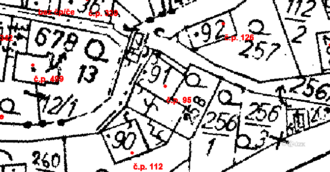 Markvartice 95, Jablonné v Podještědí na parcele st. 91 v KÚ Markvartice v Podještědí, Katastrální mapa