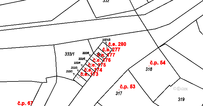Modřice 277 na parcele st. 2021/2 v KÚ Modřice, Katastrální mapa