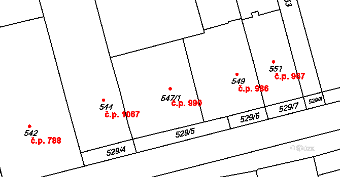 Bzenec 990 na parcele st. 547/1 v KÚ Bzenec, Katastrální mapa