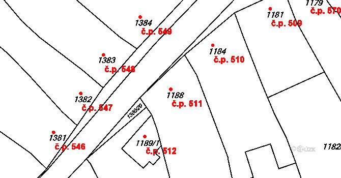 Rousínovec 511, Rousínov na parcele st. 1188 v KÚ Rousínov u Vyškova, Katastrální mapa