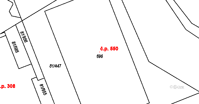 Nupaky 550 na parcele st. 696 v KÚ Nupaky, Katastrální mapa