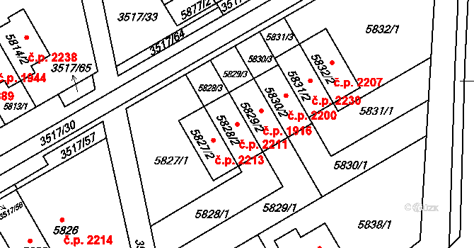 Pod Bezručovým vrchem 2211, Krnov na parcele st. 5828/2 v KÚ Krnov-Horní Předměstí, Katastrální mapa