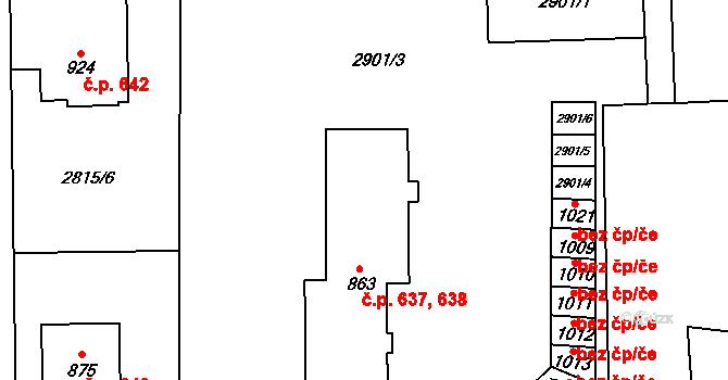 Kozlovice 637,638 na parcele st. 863 v KÚ Kozlovice, Katastrální mapa