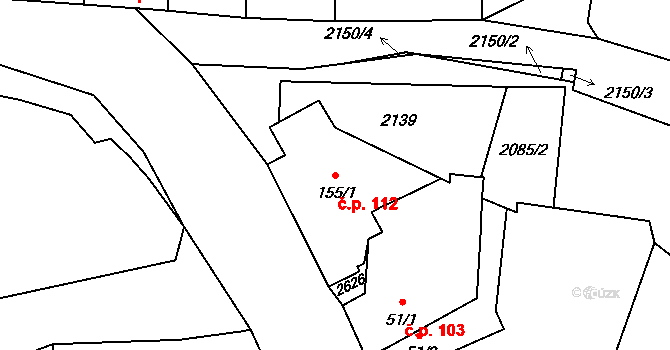 Čechtice 112 na parcele st. 155/1 v KÚ Čechtice, Katastrální mapa