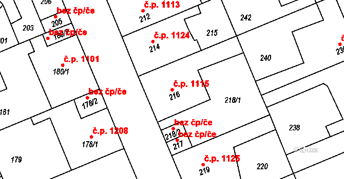 Kročehlavy 1115, Kladno na parcele st. 216 v KÚ Kročehlavy, Katastrální mapa