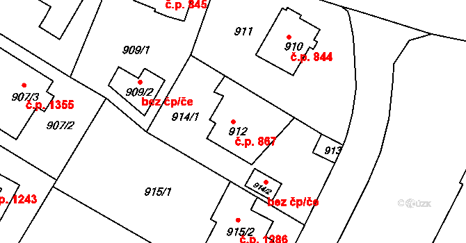 Děčín II-Nové Město 867, Děčín na parcele st. 912 v KÚ Děčín, Katastrální mapa
