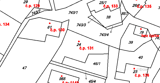 Ládví 131, Kamenice na parcele st. 24 v KÚ Ládví, Katastrální mapa