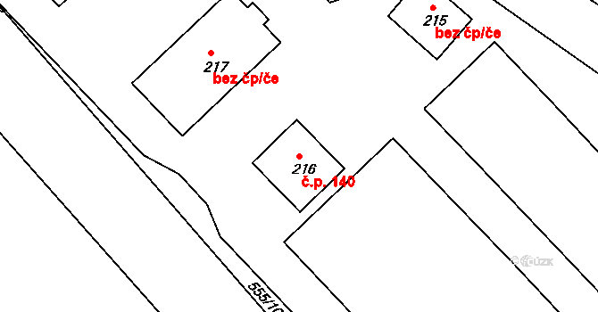 Albeř 140, Nová Bystřice na parcele st. 216 v KÚ Albeř, Katastrální mapa